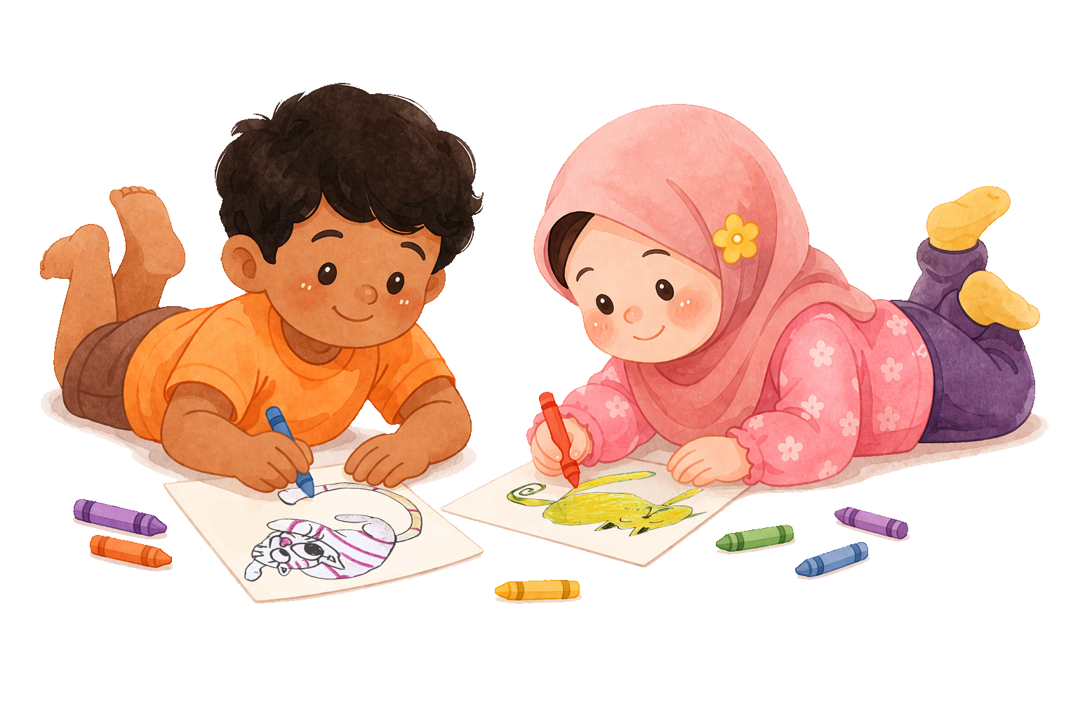 Children drawing together on Pikar paper